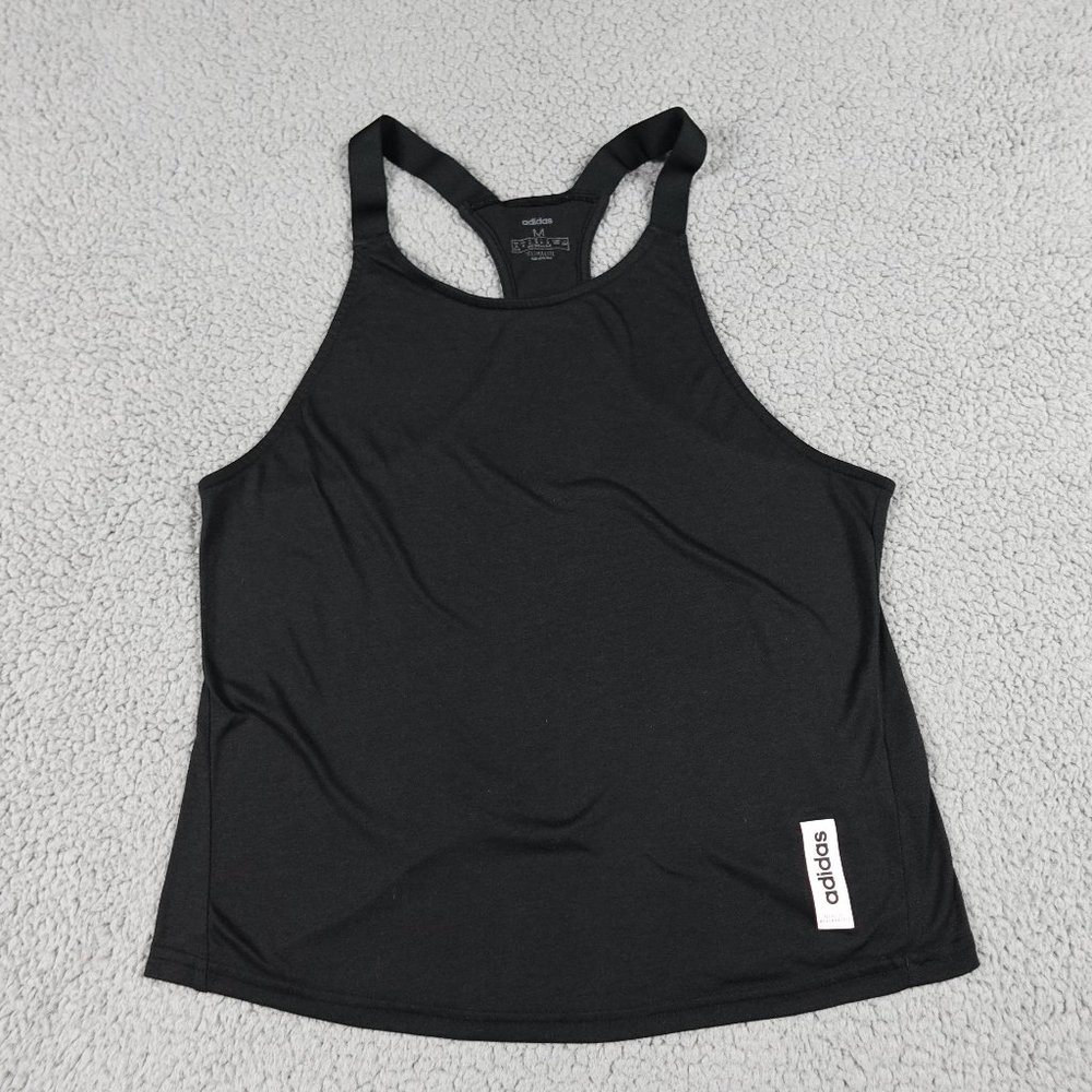 ADIDAS Climalite Tank Top Women Medium Black Pullover Stretch Spellout Running